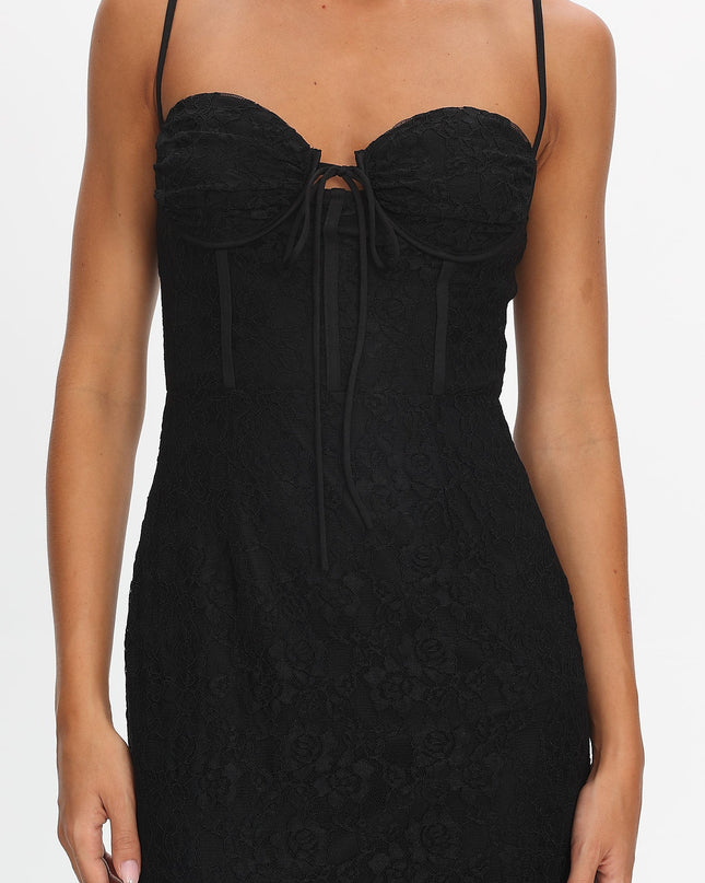 Black Sweetheart Neckline Maxi Dress Lace