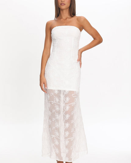 White Strapless Lace Maxi Dress
