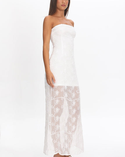 White Strapless Lace Maxi Dress