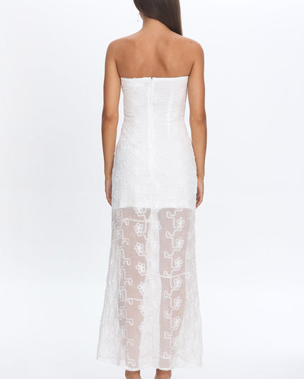 White Strapless Lace Maxi Dress