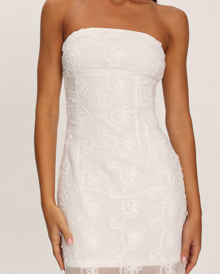 White Strapless Lace Maxi Dress