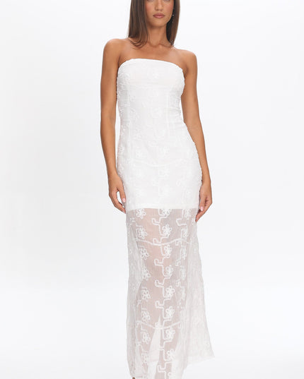 White Strapless Lace Maxi Dress