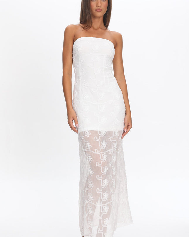 White Strapless Lace Maxi Dress
