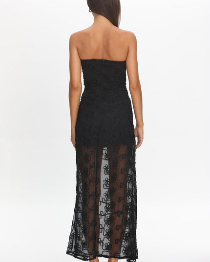 Black Strapless Lace Maxi Dress