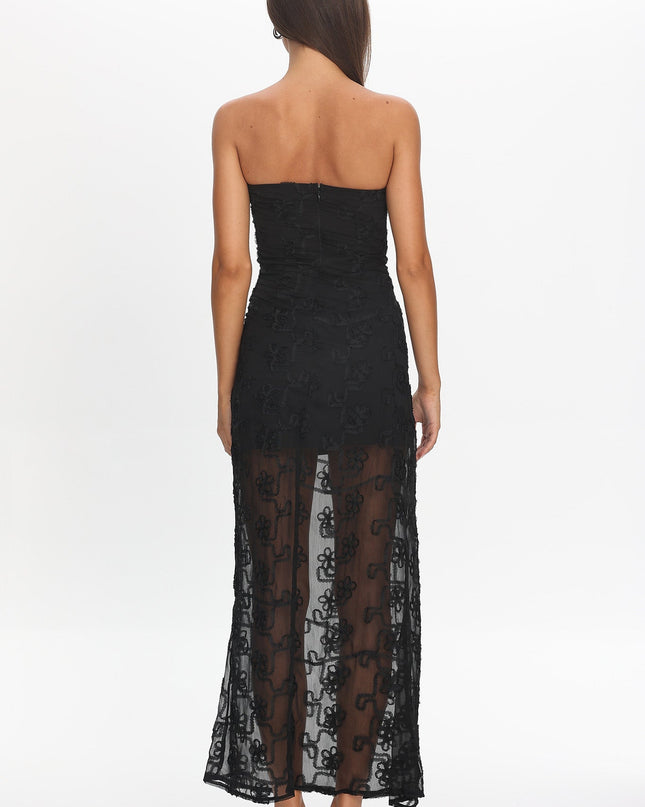 Black Strapless Lace Maxi Dress