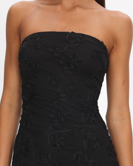 Black Strapless Lace Maxi Dress