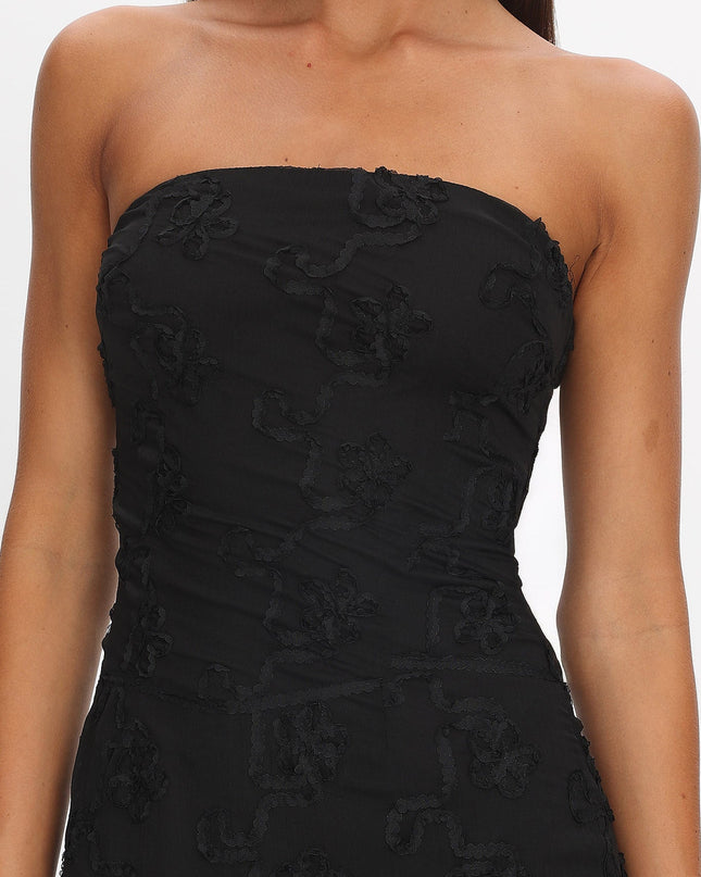 Black Strapless Lace Maxi Dress