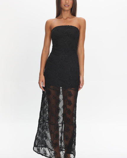 Black Strapless Lace Maxi Dress
