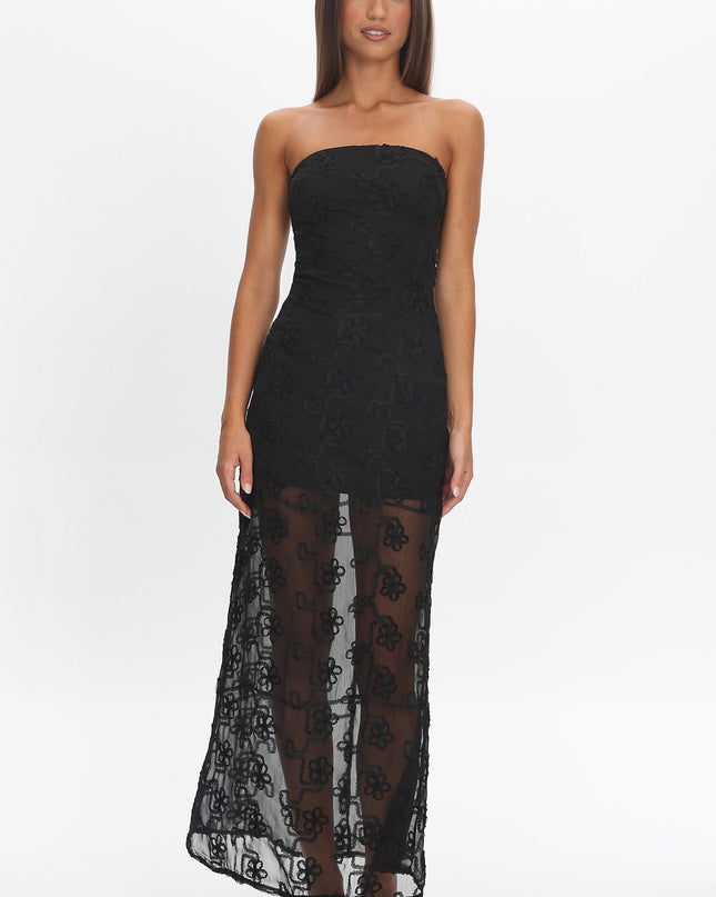 Black Strapless Lace Maxi Dress