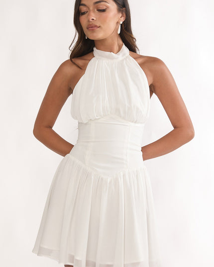 White High Neck Halterneck Mini Dress