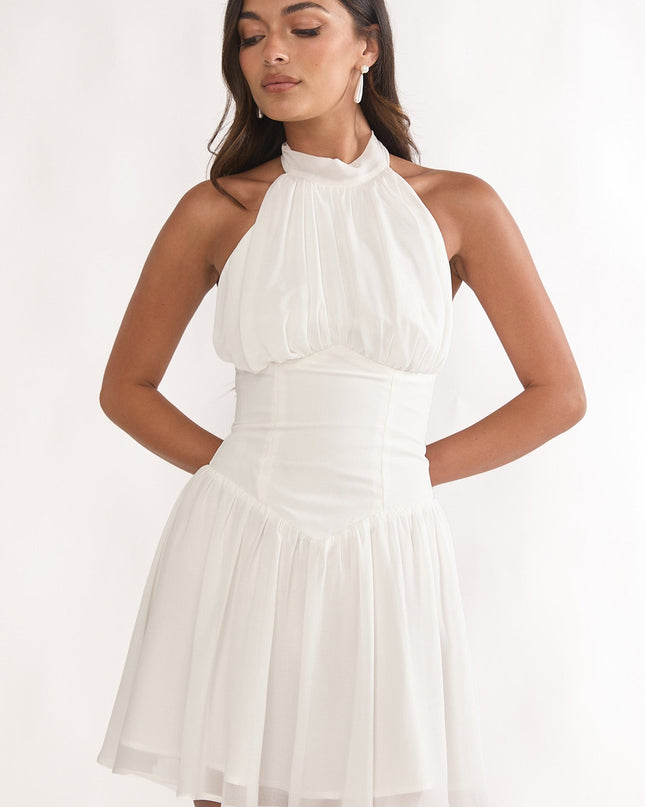 White High Neck Halterneck Mini Dress