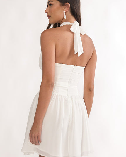 White High Neck Halterneck Mini Dress