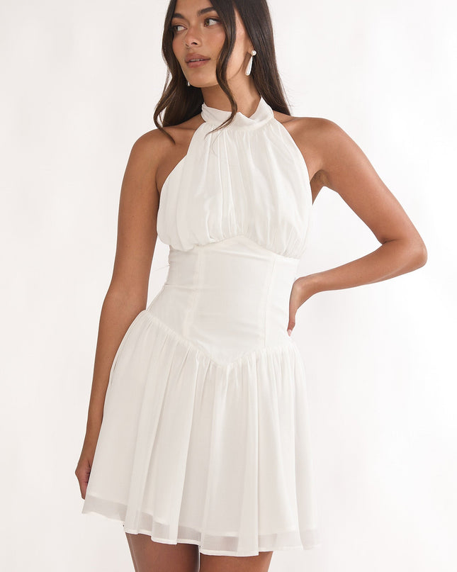 White High Neck Halterneck Mini Dress