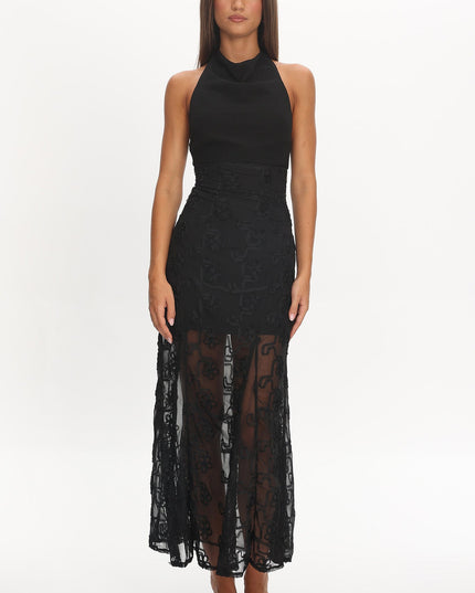 Black Halterneck Embellished Maxi Dress