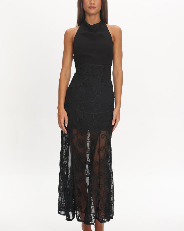 Black Halterneck Embellished Maxi Dress