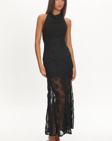Black Halterneck Embellished Maxi Dress
