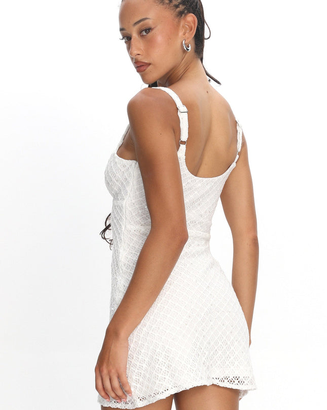 Off White Crochet Knit Mini Dress Sequin