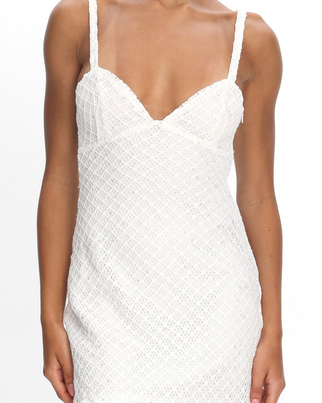 Off White Crochet Knit Mini Dress Sequin