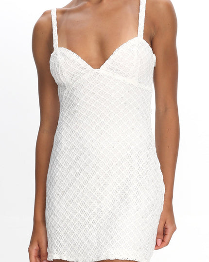 Off White Crochet Knit Mini Dress Sequin