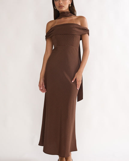 Chocolate Off-Shoulder Maxi Dress Polka Dot