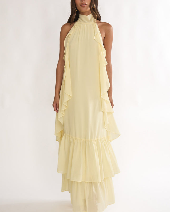 Butter Layered Ruffle Halterneck Maxi Dress