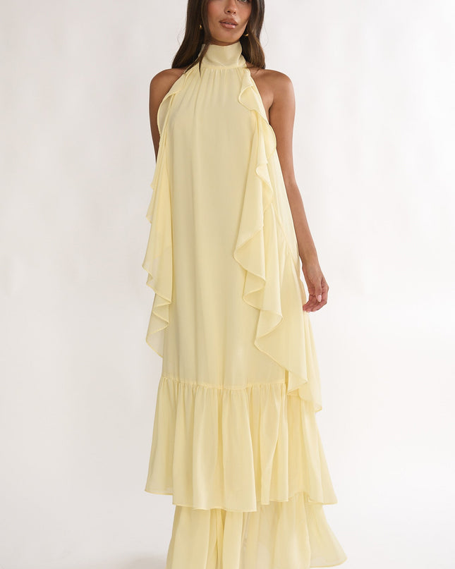 Butter Layered Ruffle Halterneck Maxi Dress