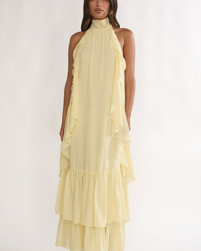 Butter Layered Ruffle Halterneck Maxi Dress