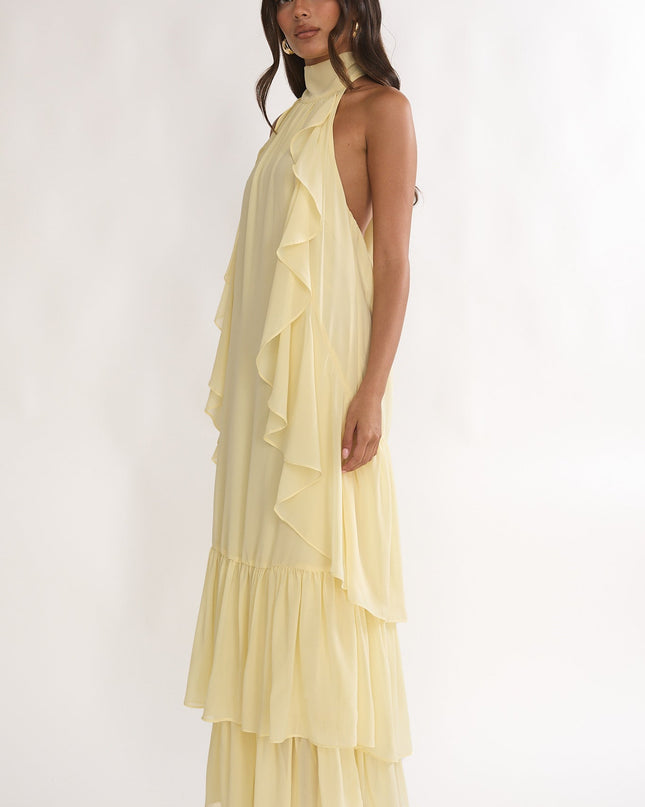 Butter Layered Ruffle Halterneck Maxi Dress