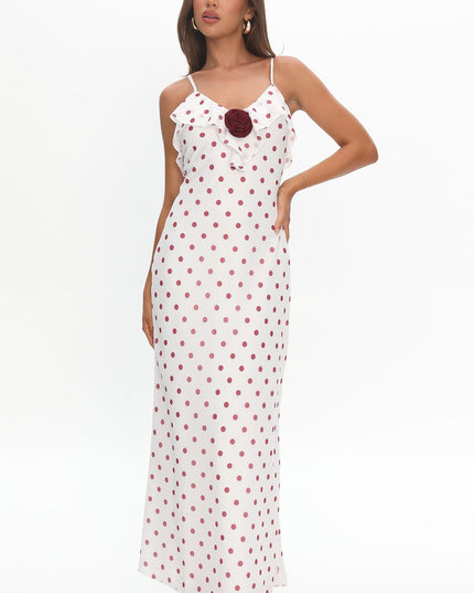 Red Ruffle Bust Maxi Dress Polka Dot