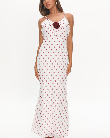 Red Ruffle Bust Maxi Dress Polka Dot