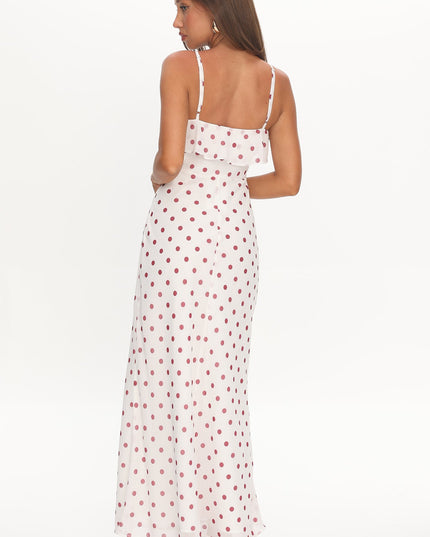 Red Ruffle Bust Maxi Dress Polka Dot