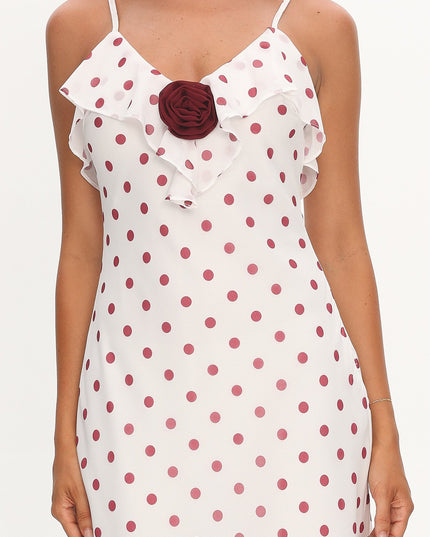 Red Ruffle Bust Maxi Dress Polka Dot