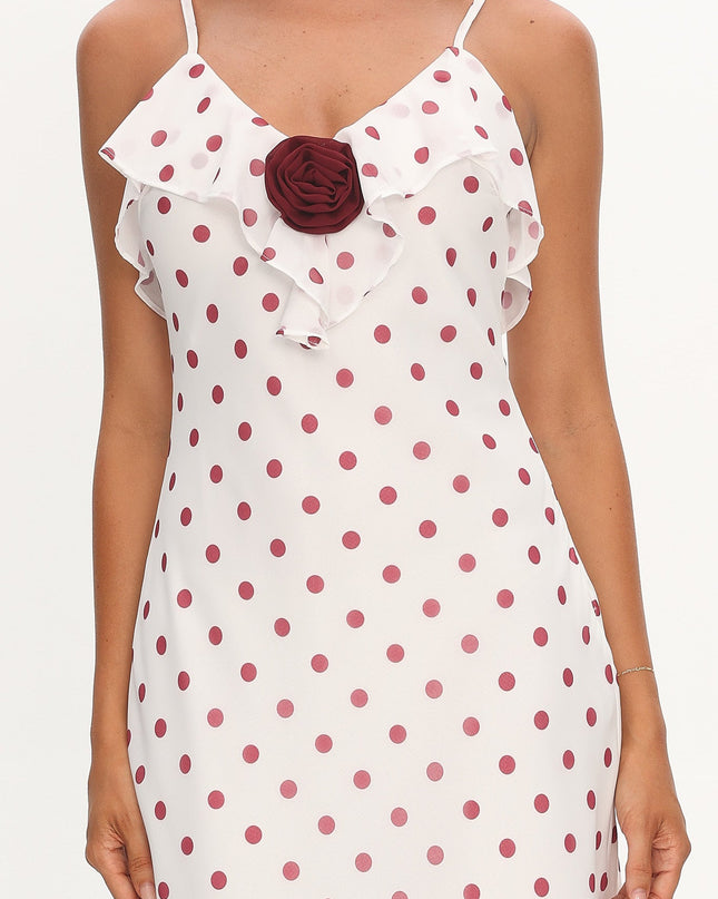 Red Ruffle Bust Maxi Dress Polka Dot