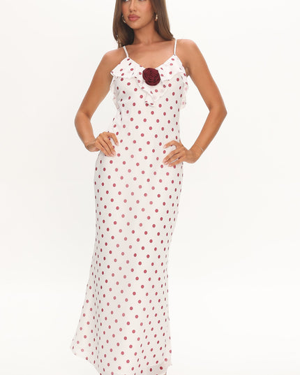 Red Ruffle Bust Maxi Dress Polka Dot