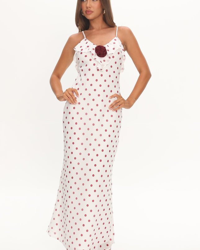 Red Ruffle Bust Maxi Dress Polka Dot