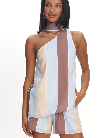 Stripe One Shoulder Top