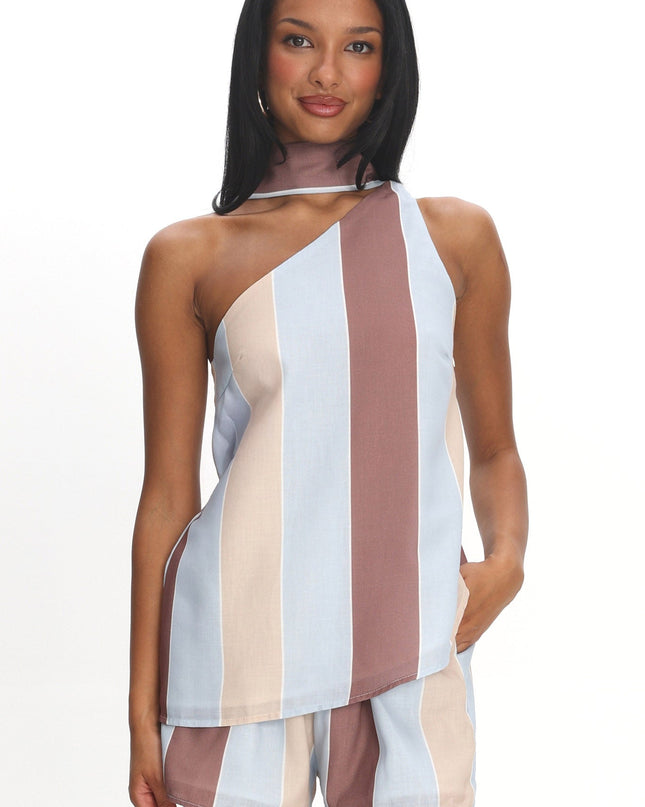 Stripe One Shoulder Top