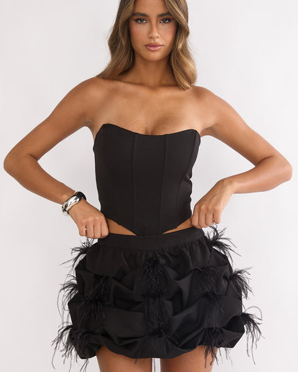 Black Feather Puff Mini Skirt
