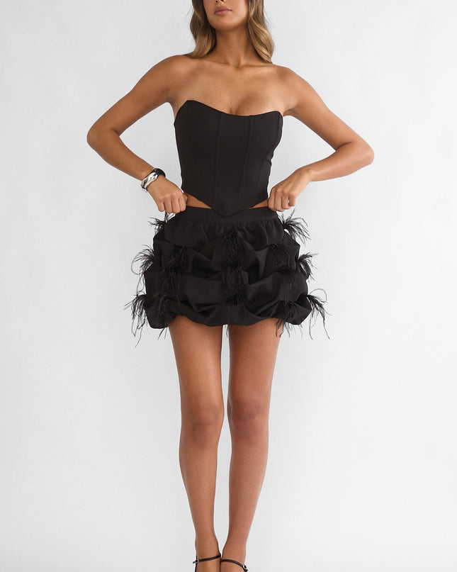 Black Feather Puff Mini Skirt