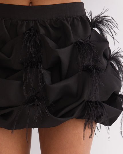 Black Feather Puff Mini Skirt