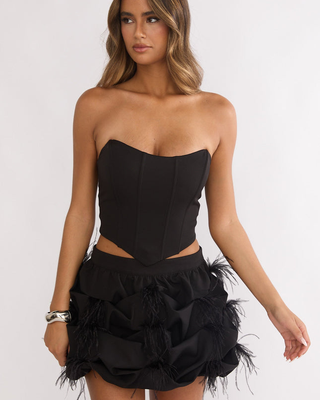 Black Feather Puff Mini Skirt