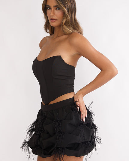 Black Feather Puff Mini Skirt