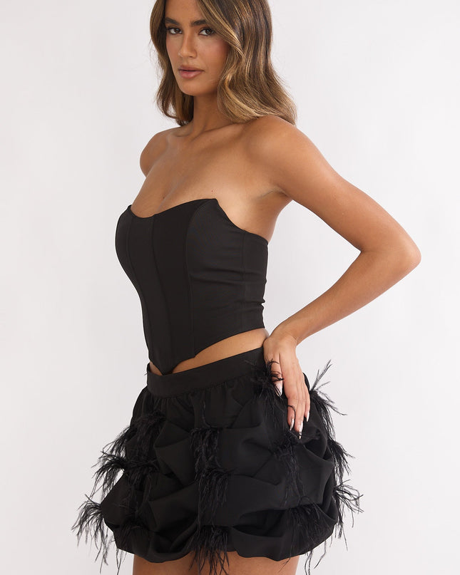 Black Feather Puff Mini Skirt