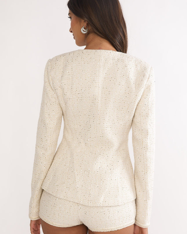 Gold Gold Button Tweed Shorts White