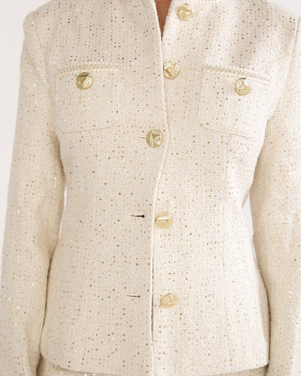 Gold Gold Button Tweed Jacket White
