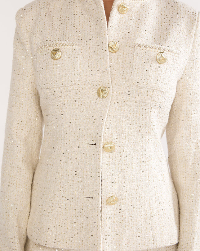 Gold Gold Button Tweed Jacket White