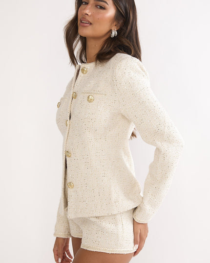 Gold Gold Button Tweed Jacket White