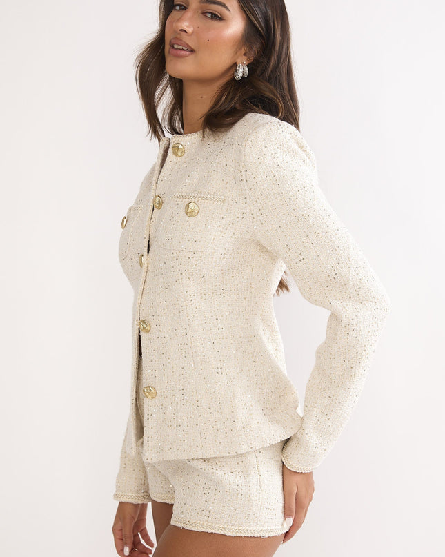 Gold Gold Button Tweed Jacket White