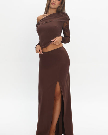 Chocolate Front Split Maxi Skirt