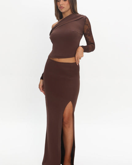 Chocolate Front Split Maxi Skirt